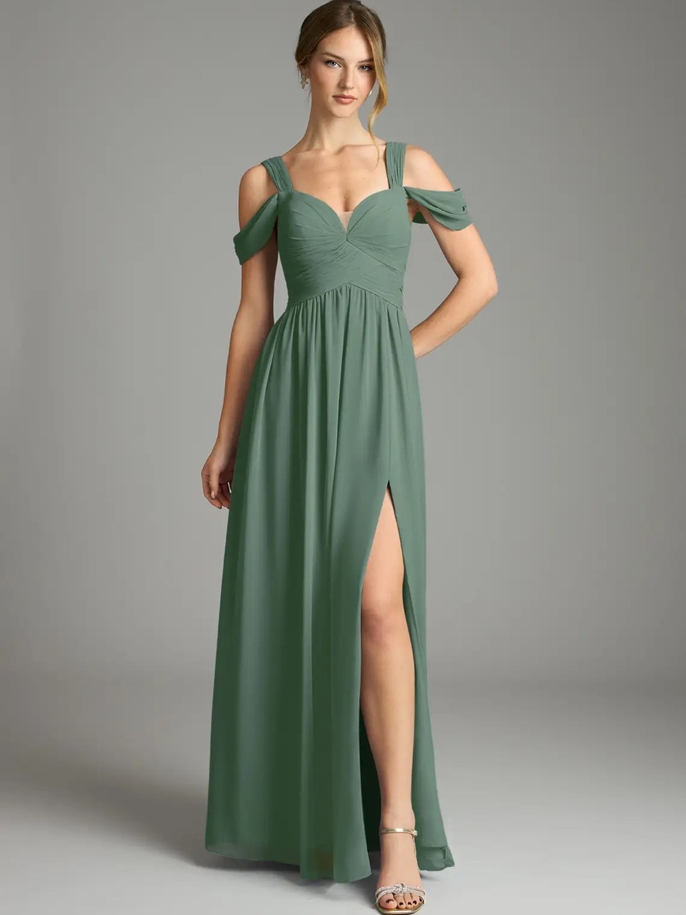 Azazie Lianne Sage Green Chiffon Bridesmaid Dress - Picture 6 of 15